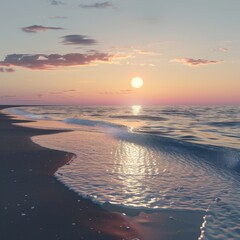 Obraz premium Minimalist illustration of a peaceful beach at sunset 3d--