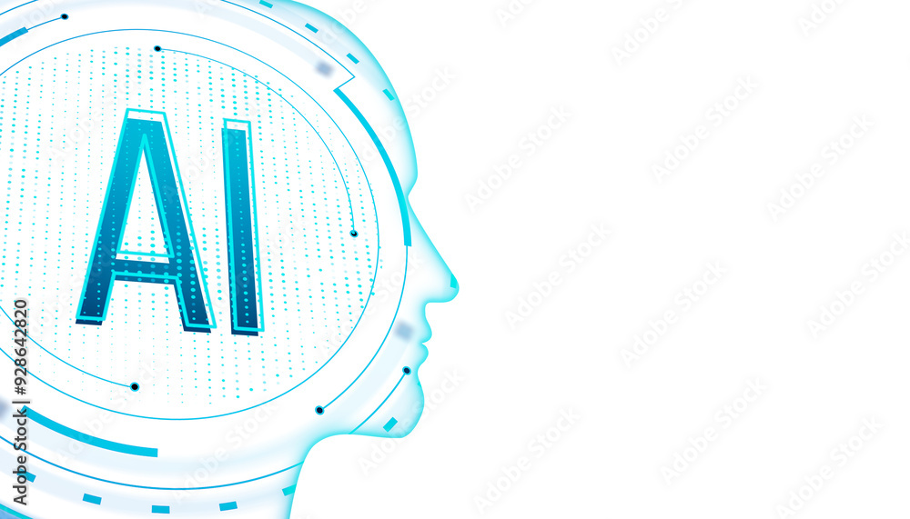 Aufkleber Human silhouette with AI text and digital elements on a white background. Concept of artificial intelligence. 3D Rendering
