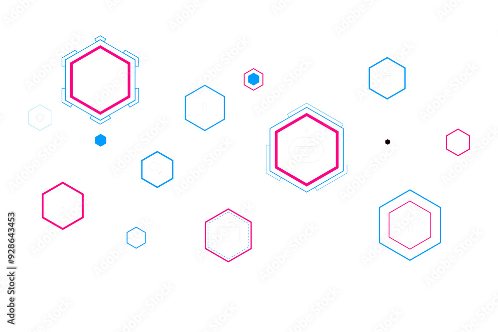 Fototapete Digital security icons connected by lines on a white background. Modern graphic layout symbolizing data security and protection. 3D Rendering