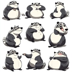 Obraz premium A collection of animated badger characters displaying various emotions and poses.