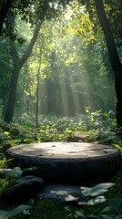 Serene Nature Podium in Lush Green Forest