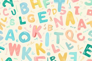 pattern background with all the alphabet letters, pastel colors