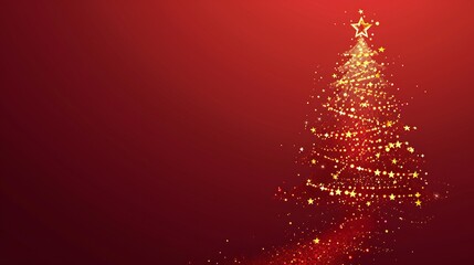 Sparkling Abstract Christmas Tree Illuminated With Twinkling Lights red on a Festive Night, illustration