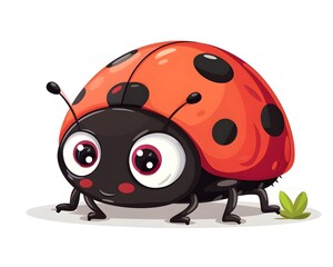 Obraz premium Cute Cartoon Ladybug Character With Friendly Smile Isolated on White Background