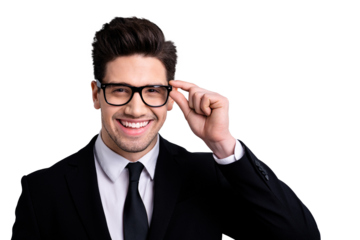 Close-up portrait of his he nice-looking imposing elegant classy chic attractive cheerful positive guy executive leader expert development agent broker isolated over light gray background