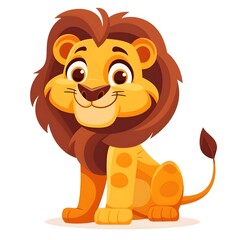 Fototapeta premium Friendly Cartoon Lion with Big Mane and Happy Expression on White Background