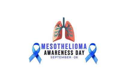 Mesothelioma awareness day. blue color ribbon wave motion. lung icon animation.