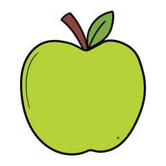 Hand drawn cartoon green apple on white background.