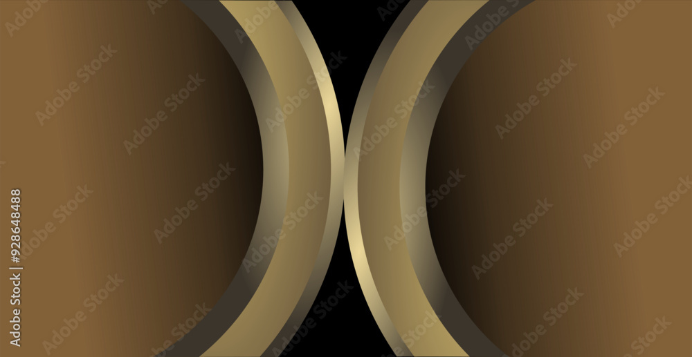 Poster composition of empty space, curved lines and geometric abstract fields with gradations of gold, brow