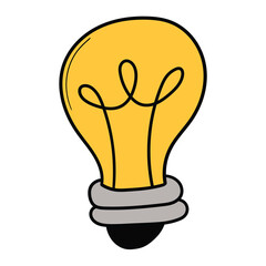 Hand drawn cartoon light bulb on a white background.