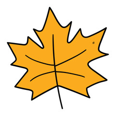 Hand drawn cartoon yellow autumn maple leaf on white background.