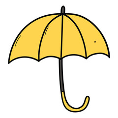 Hand drawn cartoon yellow open umbrella on white background. © Павел Костенко