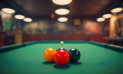 soft simple beautiful background with billiard board and balls on blurry background