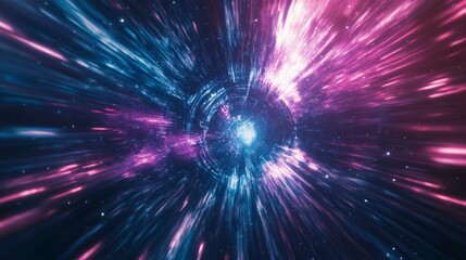 Obraz premium space ship in traveling at light speed, inside the cosmic holographic galactic vortex, space background