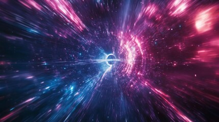 Obraz premium space ship in traveling at light speed, inside the cosmic holographic galactic vortex, space background