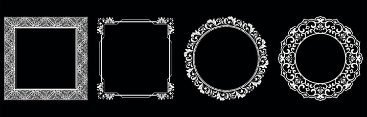 Set of decorative frames Elegant vector element for design in Eastern style, place for text. Floral black and white borders. Lace illustration for invitations and greeting cards.