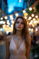Obraz premium pretty woman in a cocktail dress at a market