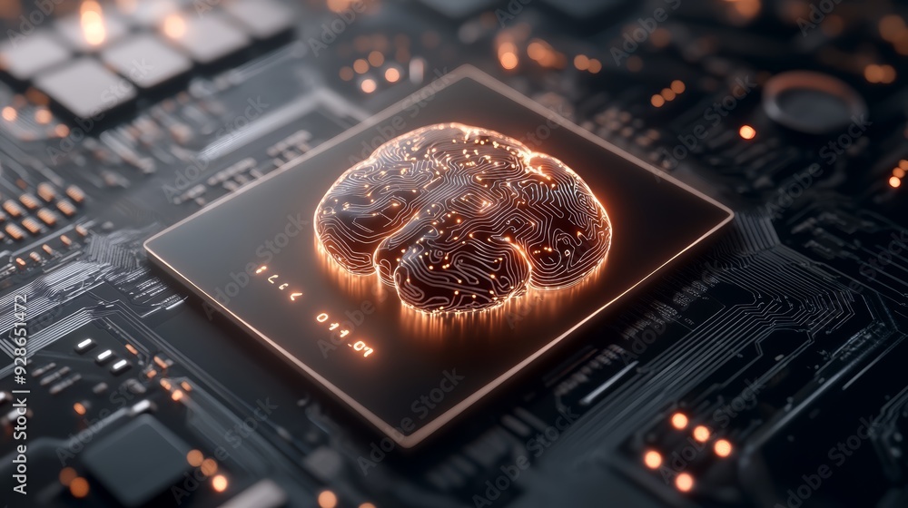 Aufkleber futuristic brain chip showcasing advanced technology and neural connections on a circuit board, symb