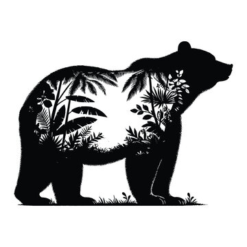 black bear silhouette with jungle scene clip art preview