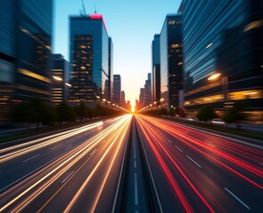 Obraz premium Speed and the City: A Stunning Long Exposure of Urban Traffic at Sunset