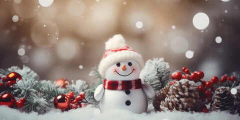 Fototapeta premium Smiling Snowman in a Winter Wonderland