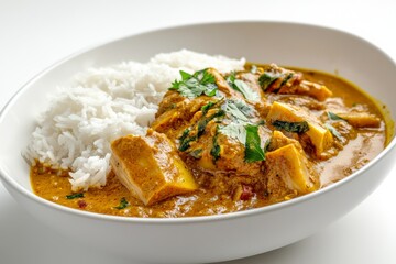 Young Jackfruit Curry, A coconut milk-based curry made with young jackfruit, Isolated on White Background