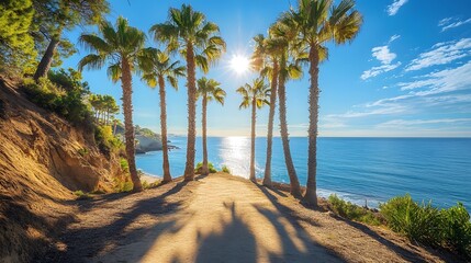 Palm Trees Overlooking the Sea.