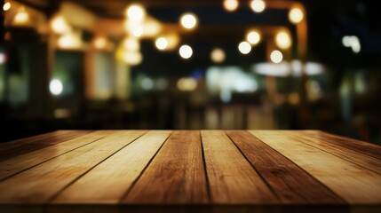 It's a blurry image of a wooden table with a nighttime outdoor setting behind it.