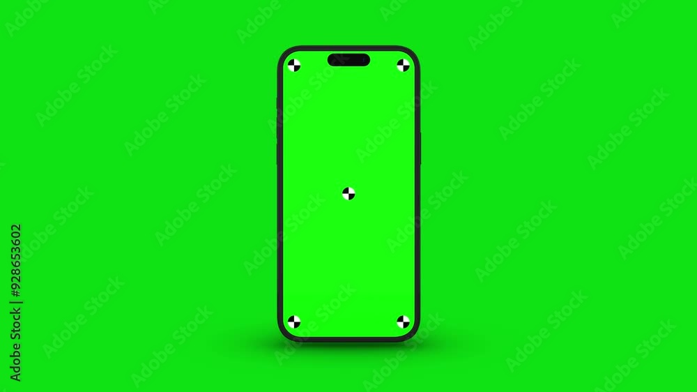 Wall mural 3d render of smartphone with green screen and tracking marks – rotations and movements in vertical a