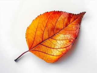 Intricate Veined Autumn Leaf on White Background