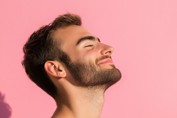 Obraz premium A close up of a man's face with his eyes closed