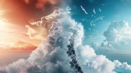 Naklejka premium A conceptual artwork depicting the interconnectedness of weather phenomena with human activities and environmental impacts, conveying the significance of climate awareness.