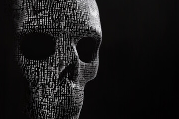 Digital Human Skull Concept with Binary Code Texture