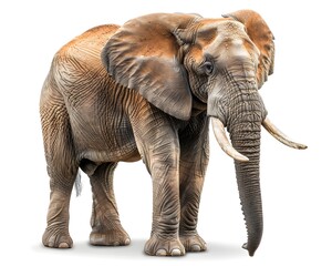 Obraz premium Majestic African Elephant with Prominent Trunk Ears and Tusks Against White Background