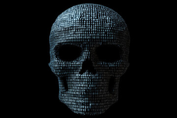 Digital Human Skull Concept with Binary Code Texture