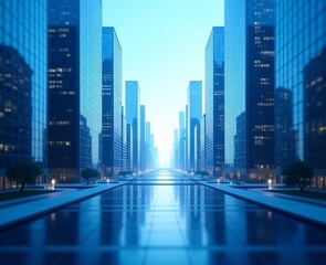 Fototapeta premium Smart City Financial District: Modern Building Graphics and Reflections