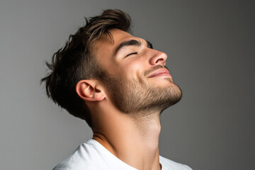 Obraz premium A close up of a man's face with his eyes closed