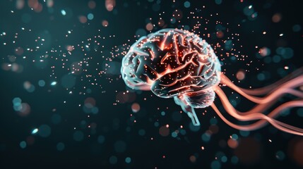 Fototapeta premium A symbolic illustration of mental performance, featuring a glowing brain surrounded by swirling patterns that evoke creativity, focus, and intellectual capacity.