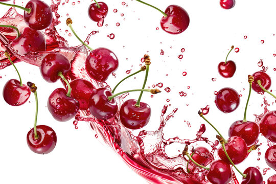 red cherries in splashing water wave isolated