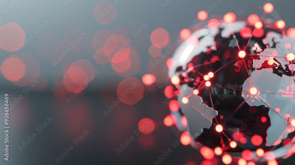 Aufkleber a futuristic digital illustration featuring a network of interconnected data nodes around a globe, s