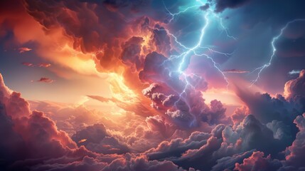 An illustration depicting a powerful storm with lightning illuminating the sky, showcasing the raw and dramatic forces of nature.