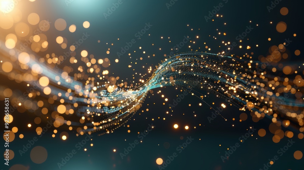 Aufkleber an abstract illustration symbolizing digital transformation, with interconnected nodes and data stre