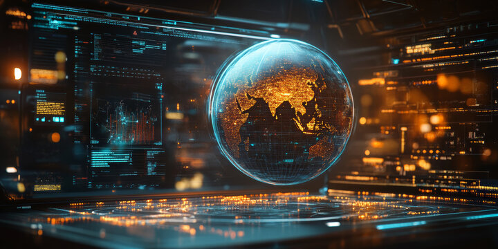 A rotating globe displays live search queries, representing global real-time information access