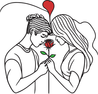 valentines day line art illustration cuple hands holding rose.eps