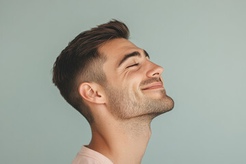 Obraz premium A close up of a man's face with his eyes closed