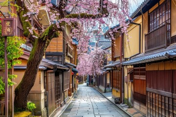 Gion Shirakawa  Kyoto  Japan old town streets in spring.