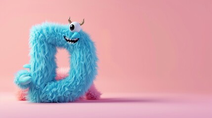 Blue 3D Fluffy Letter D with pink background.