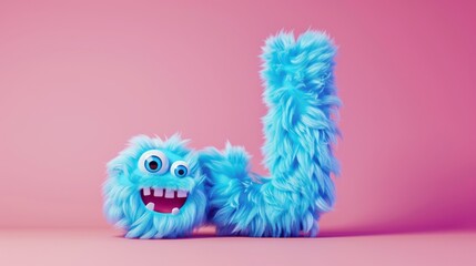 Fototapeta premium Blue 3D Fluffy Letter J with pink background.