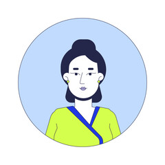 Japanese woman kimono traditional 2D linear vector avatar illustration. Asian female geisha yukata cartoon character face portrait. Relaxed high class lady flat color user profile image isolated