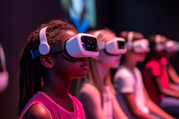 Teenagers using VR technology together during an interactive history lesson